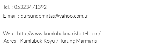 Kumlubk Maris Hotel telefon numaralar, faks, e-mail, posta adresi ve iletiim bilgileri